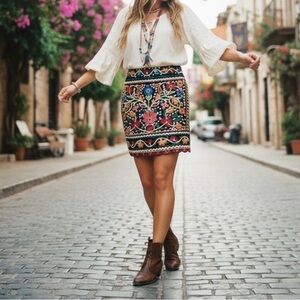 Boho Chic Floral Mini Skirt - Multicolor